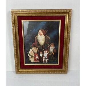 Jamie Carter Christmas Holiday Santa Group Framed 14”x12”